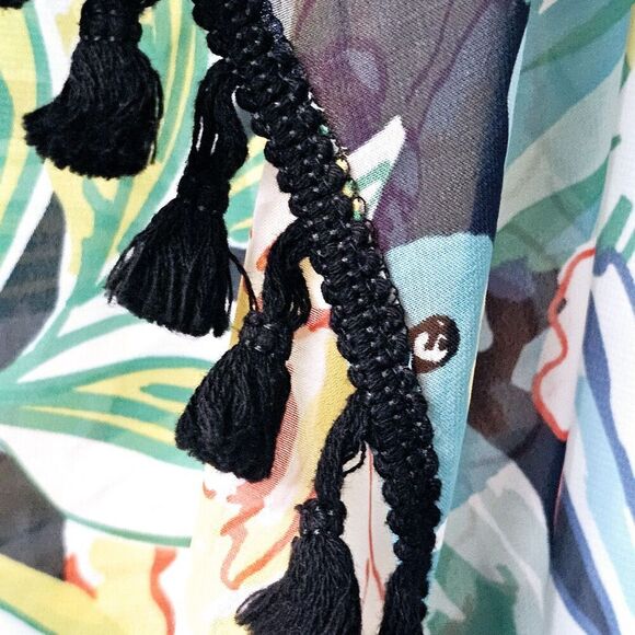 NWOT Melissa Paige Womans Green Blue Floral Sheer Long Swimsuit Cover Up Wrap - Picture 3 of 4